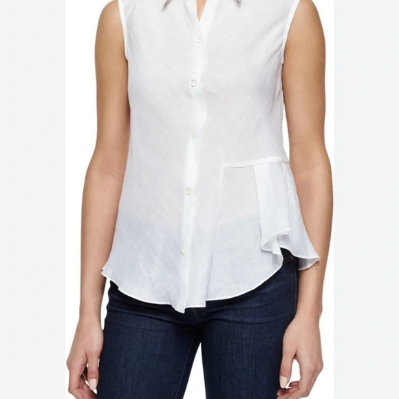 Theory Biaz Sleeveless Ruffled Gauze Blouse in White Silk - Picture 6 of 12